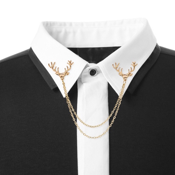Gold Stag Elk Antler Layer Lapel Collar Pin - Picture 3 of 7